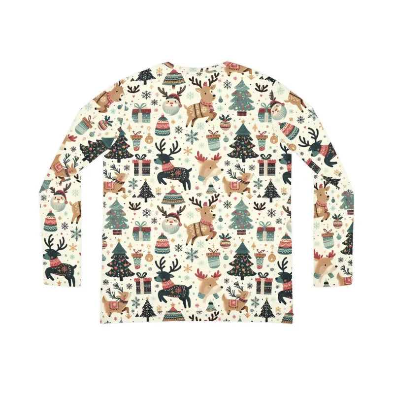 Dazzle in a Festive Long Sleeve with Christmas Reindeer Pattern - V-neck