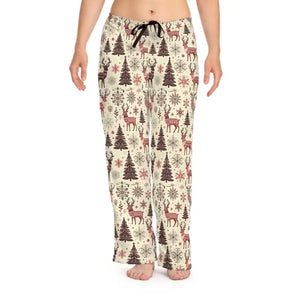 Festive Pajama Pants - Reindeer Pattern Polyester Jersey Knit - Dipaliz - l / White Stitching - Pajamas