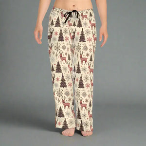 Festive Pajama Pants - Reindeer Pattern Polyester Jersey Knit - Dipaliz - l / White Stitching - Pajamas