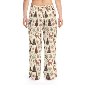 Festive Pajama Pants - Reindeer Pattern Polyester Jersey Knit - Dipaliz - l / White Stitching - Pajamas