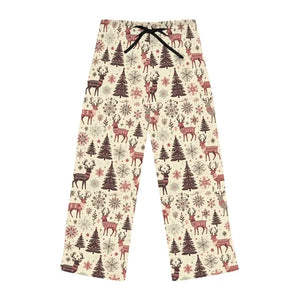 Festive Pajama Pants - Reindeer Pattern Polyester Jersey Knit - Dipaliz - l / White Stitching - Pajamas