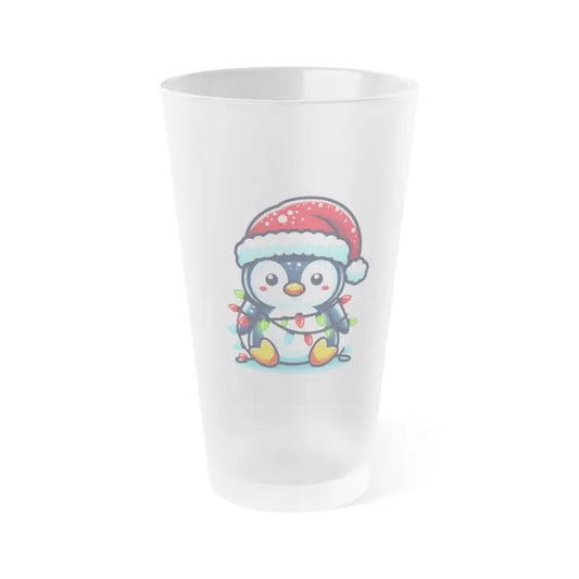 Celebrate with the Festive Penguin Santa Frosted Pint Glass! - 16oz / Mug