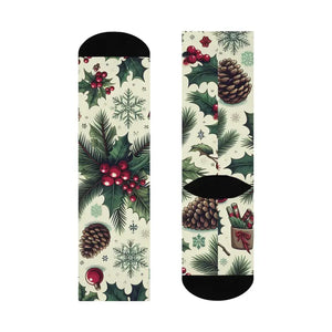 Festive Pine Leaves Cushioned Crew Socks - Holiday Comfort - Dipaliz - White / one Size / 3/4