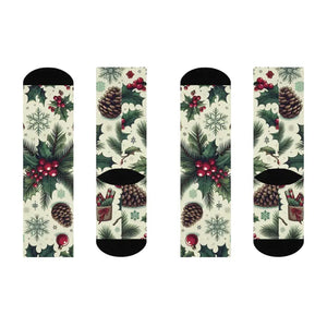 Festive Pine Leaves Cushioned Crew Socks - Holiday Comfort - Dipaliz - White / one Size / 3/4