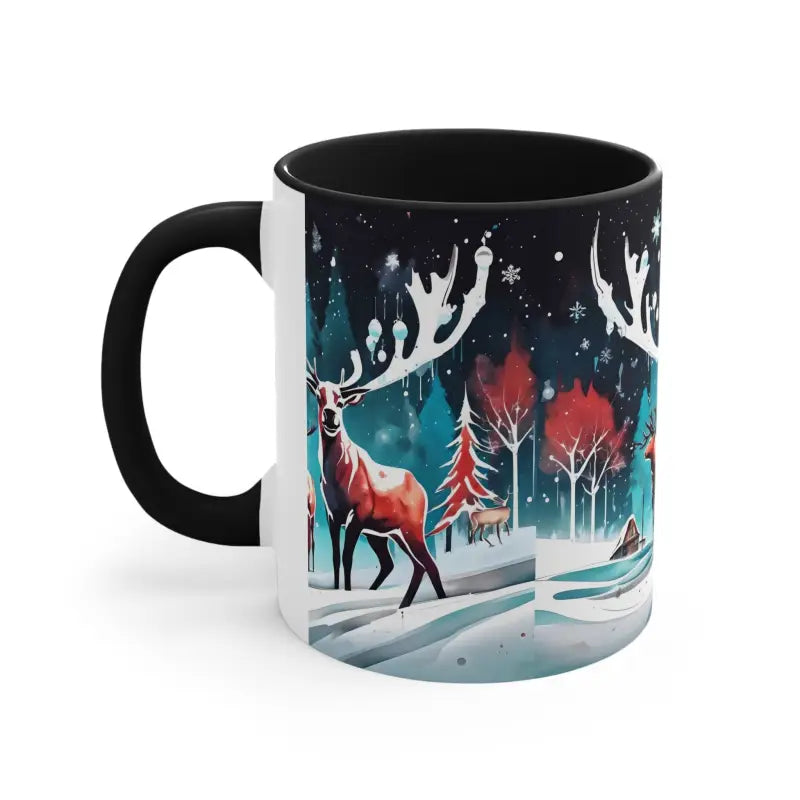 Festive Reindeer Christmas Coffee Mug for Holiday Cheer - Black / 11oz