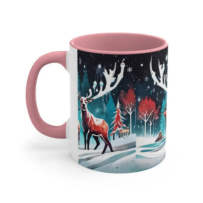 Festive Reindeer Christmas Coffee Mug for Holiday Cheer - Pink / 11oz