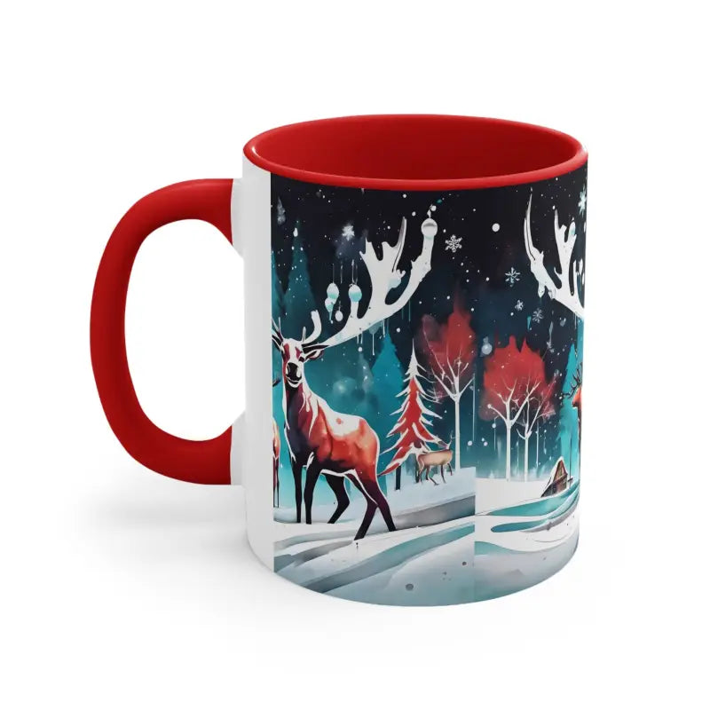 Festive Reindeer Christmas Coffee Mug for Holiday Cheer - Red / 11oz