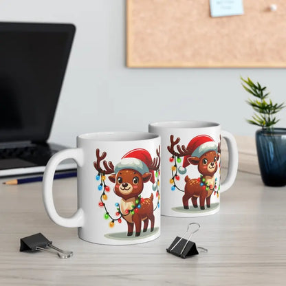 Festive Reindeer Mug with Christmas Lights Style 11oz