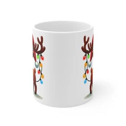 Festive Reindeer Mug with Christmas Lights Style 11oz