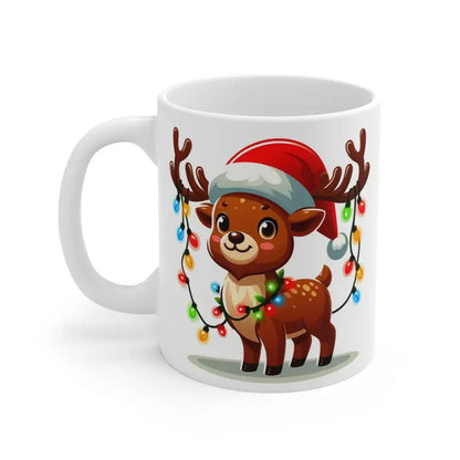 Festive Reindeer Mug with Christmas Lights Style 11oz