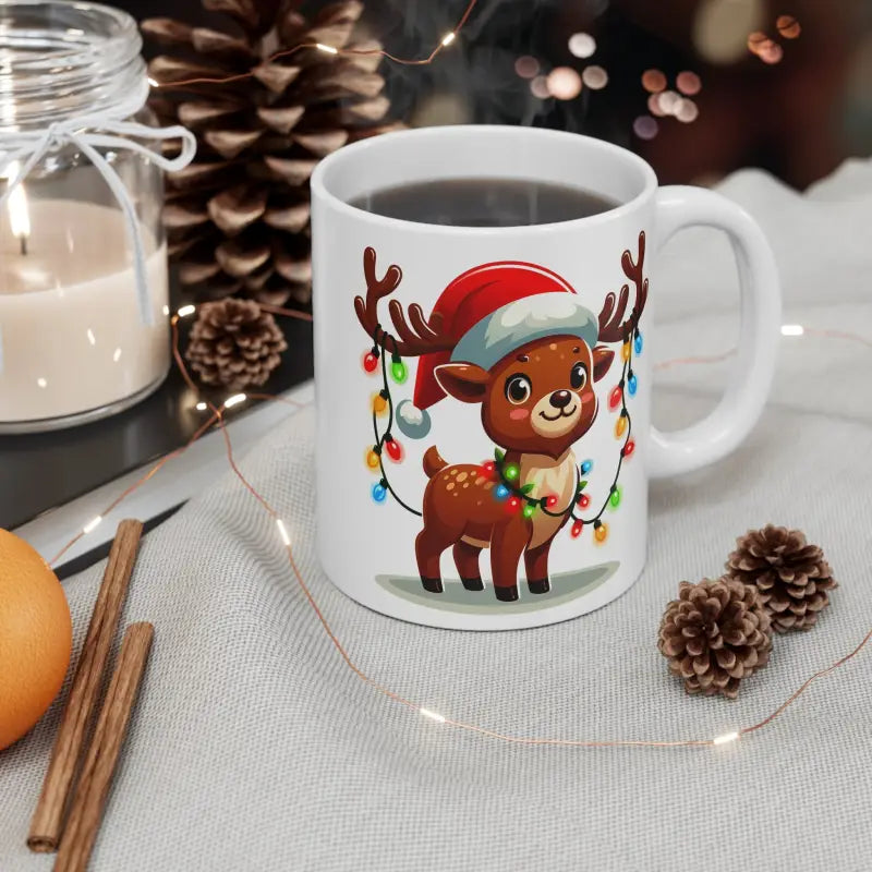 Festive Reindeer Mug with Christmas Lights Style 11oz