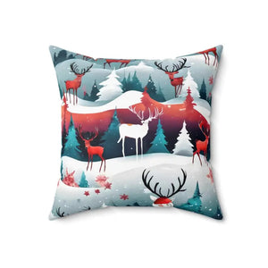 Polyester Square Pillow Reindeer Spruce Trees Design - Dipaliz - 18’’ × - Throw Pillows