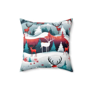 Polyester Square Pillow Reindeer Spruce Trees Design - Dipaliz - 16’’ × - Throw Pillows