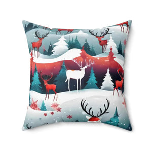 Polyester Square Pillow Reindeer Spruce Trees Design - Dipaliz - 20’’ × - Throw Pillows