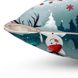 Polyester Square Pillow Reindeer Spruce Trees Design - Dipaliz - Throw Pillows