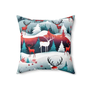 Polyester Square Pillow Reindeer Spruce Trees Design - Dipaliz - Throw Pillows