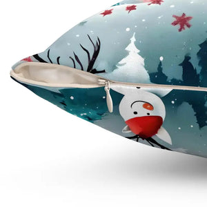 Polyester Square Pillow Reindeer Spruce Trees Design - Dipaliz - Throw Pillows