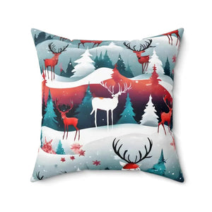 Polyester Square Pillow Reindeer Spruce Trees Design - Dipaliz - Throw Pillows