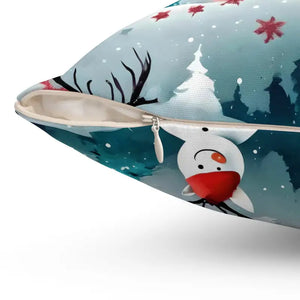 Polyester Square Pillow Reindeer Spruce Trees Design - Dipaliz - Throw Pillows