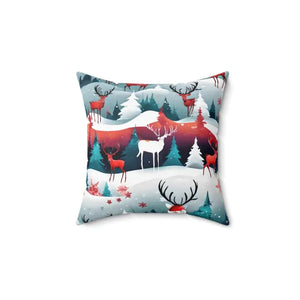 Polyester Square Pillow Reindeer Spruce Trees Design - Dipaliz - Throw Pillows