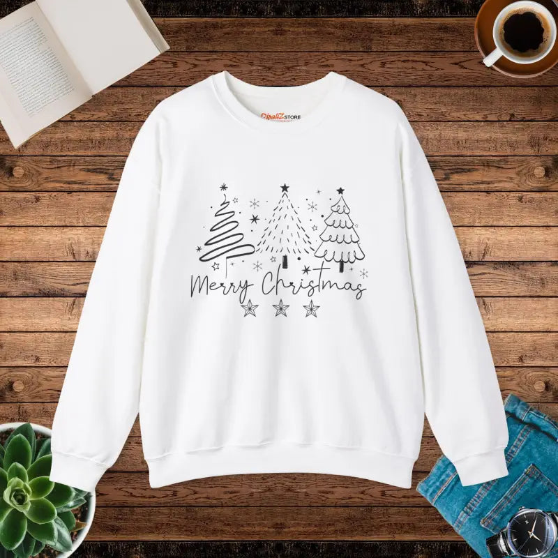 Festive Unisex Heavy Blend Sweatshirt with Joyful Christmas Trees - s / White