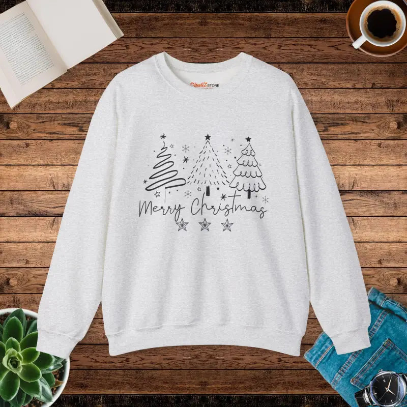 Festive Unisex Heavy Blend Sweatshirt with Joyful Christmas Trees - s / Ash