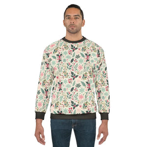 Festive Unisex Sweatshirt All-over Christmas Holly Leaves - Dipaliz - Sweatshirts