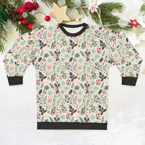 Festive Unisex Sweatshirt All-over Christmas Holly Leaves - Dipaliz - Xs - Sweatshirts