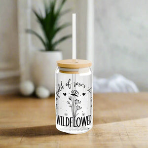 Wildflower Tempered Glass Sipper - Bamboo Lid Design - Dipaliz - Tumblers
