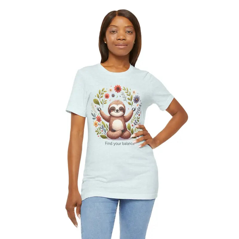 Serene Sloth Yoga Unisex Jersey ?? Ultimate Comfort Tee - Heather Ice Blue / s T-shirt