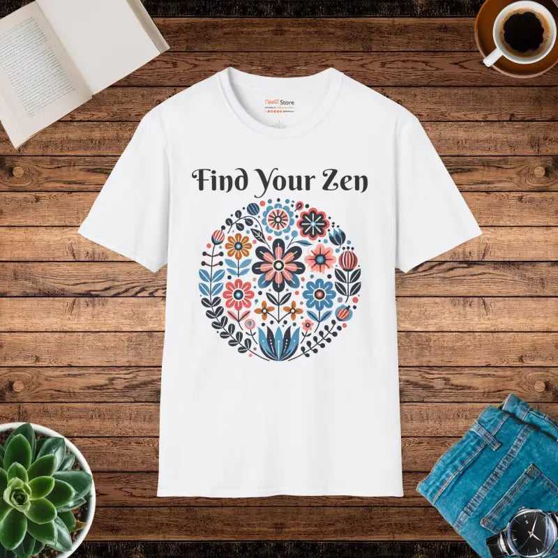 Find your Zen with our Unisex Softstyle Floral Tee - White / s T-shirt