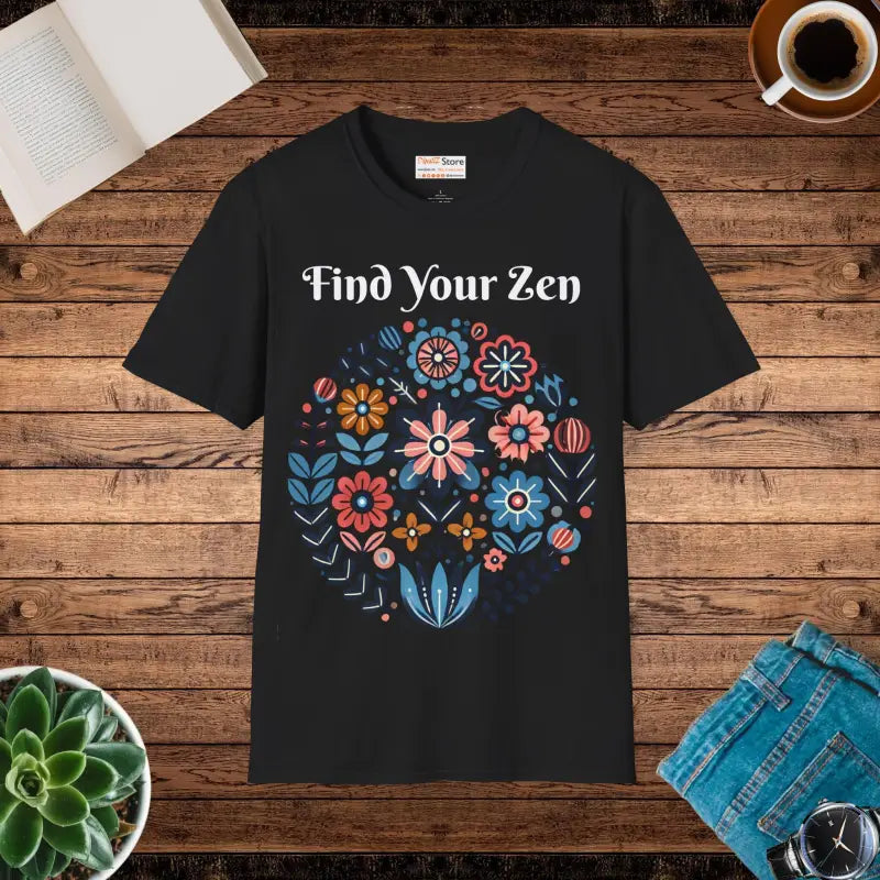 Find your Zen with our Unisex Softstyle Floral Tee - Black / s T-shirt