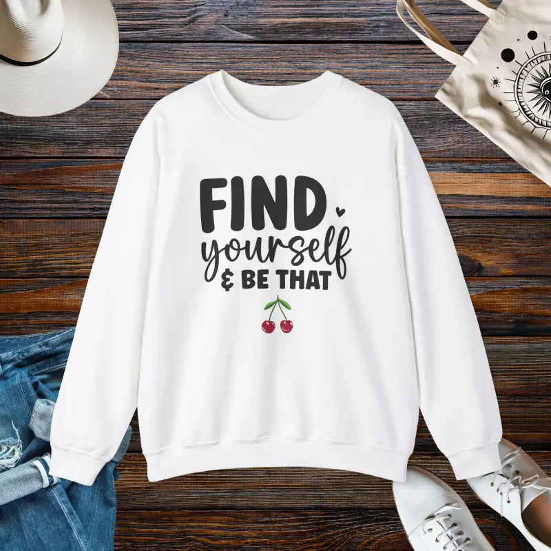 Find Yourself in Cozy Unisex Heavy Blend Crewneck - White / s Sweatshirt