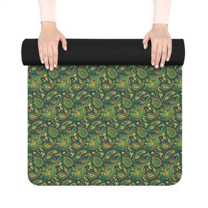 Green Rubber Yoga Mat - Paisley Pattern Non-slip - Dipaliz - 24” x 68” - & Pilates Mats