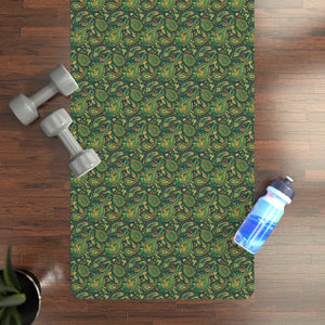 Green Rubber Yoga Mat - Paisley Pattern Non-slip - Dipaliz - 24” x 68” - & Pilates Mats