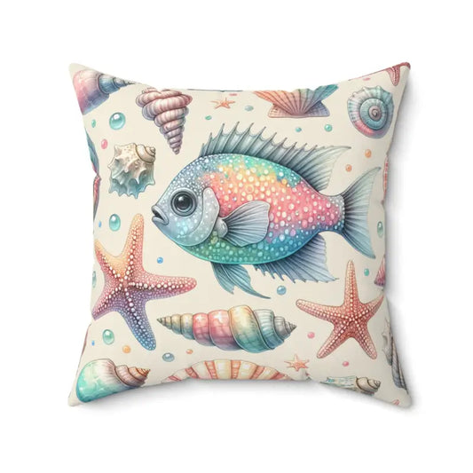 Cozy Marine Life Spun Polyester Square Pillow - 20’’ × Home Decor