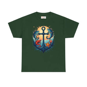 Nautical Heavy Cotton Tee Fish and Anchor Vibes - Dipaliz - T-shirts