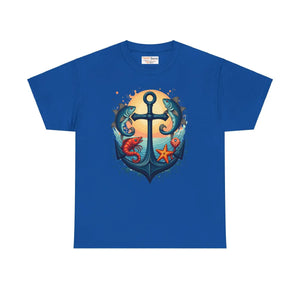 Nautical Heavy Cotton Tee Fish and Anchor Vibes - Dipaliz - T-shirts