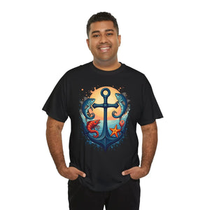 Nautical Heavy Cotton Tee Fish and Anchor Vibes - Dipaliz - T-shirts