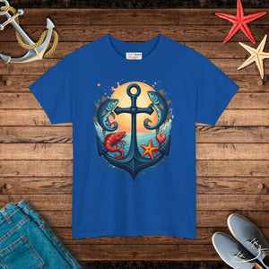 Nautical Heavy Cotton Tee Fish and Anchor Vibes - Dipaliz - T-shirts