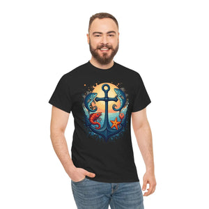Nautical Heavy Cotton Tee Fish and Anchor Vibes - Dipaliz - T-shirts