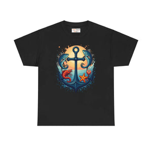 Nautical Heavy Cotton Tee Fish and Anchor Vibes - Dipaliz - T-shirts