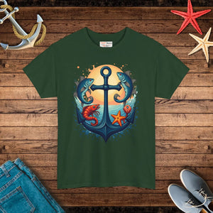 Nautical Heavy Cotton Tee Fish and Anchor Vibes - Dipaliz - T-shirts