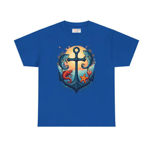 Heavy Cotton Tee Fish Anchor Vibes Ocean Style - Dipaliz - Royal / s - T-shirts