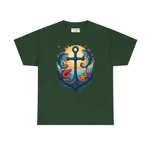 Heavy Cotton Tee Fish Anchor Vibes Ocean Style - Dipaliz - Forest Green / s - T-shirts