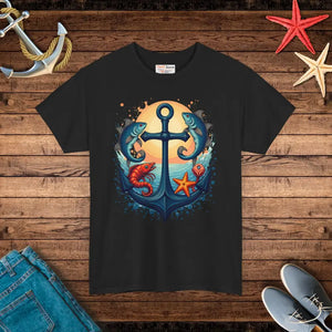 Heavy Cotton Tee Fish Anchor Vibes Ocean Style - Dipaliz - Black / s - T-shirts