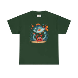 Rad Fish Crab Heavy Cotton Tee - Unisex Comfort Style - Dipaliz - Forest Green / s - T-shirts