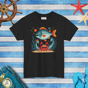 Rad Fish Crab Heavy Cotton Tee - Unisex Comfort Style - Dipaliz - Black / s - T-shirts
