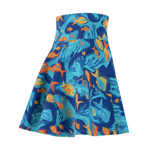 Fish Print Skater Skirt, Blue Tropical Aquarium Pattern - Skirts - Xs