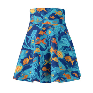 Fish Print Skater Skirt, Blue Tropical Aquarium Pattern - Skirts - Xs
